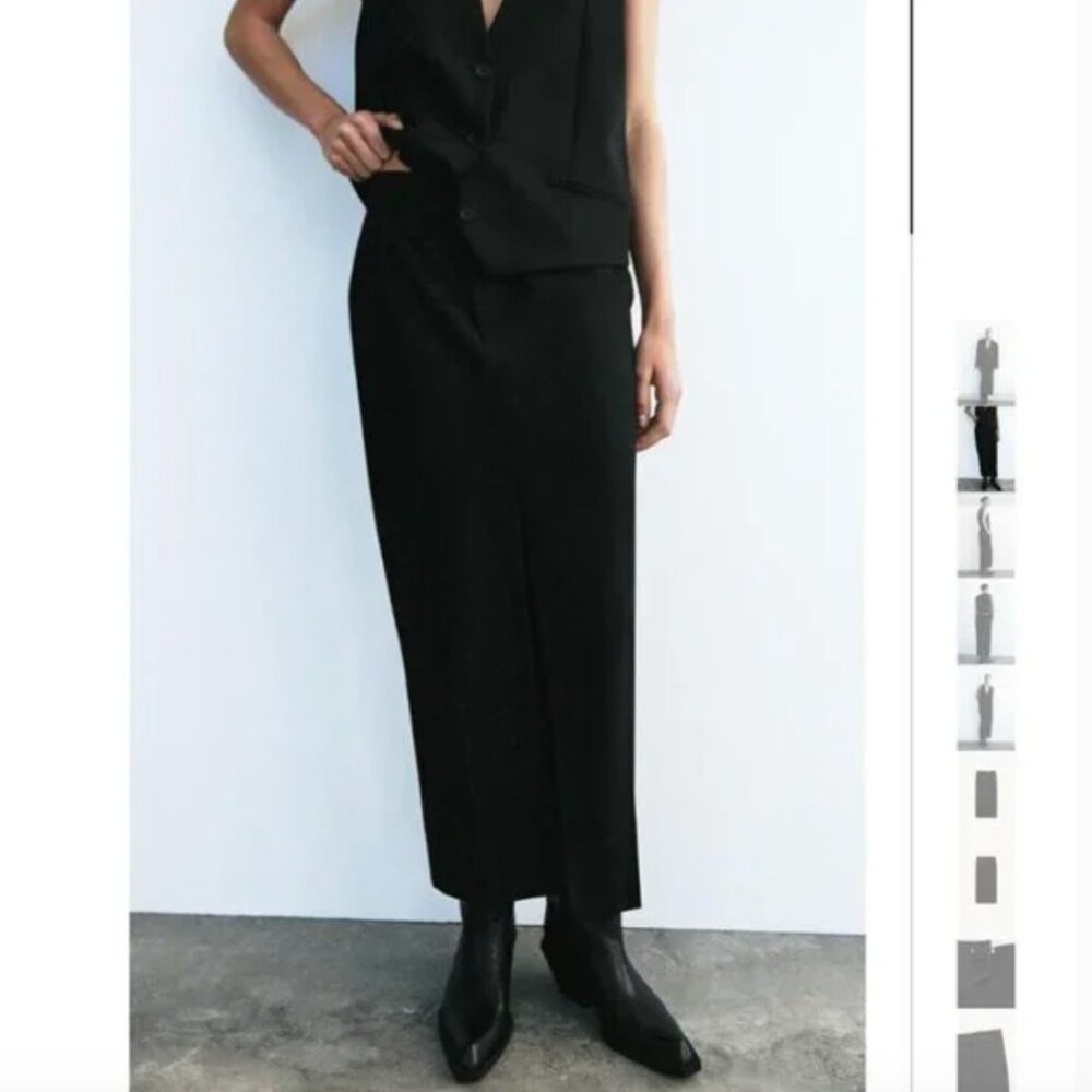 NWT ZARA MIDI SKIRT WITH SLIT BLACK